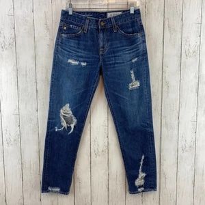 AG Adriano Goldschmied Ex-Boyfriend Slouchy Slim Distressed Blue Jean Size 25